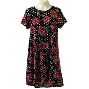 LuLaRoe Carly Valentine's Day Swing Dress M Black White Red Polka Dot Hi-Low Hem